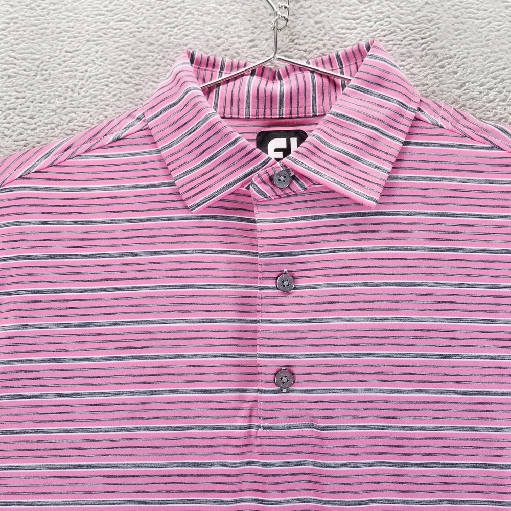 FootJoy Polo Shirt Mens M Pink Stripe Golf Performance Short Sleeve - Picture 1 of 10